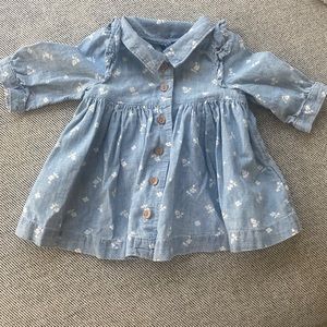 Gap Denim Infant Baby Long sleeve Denim floral dress 0-3 months